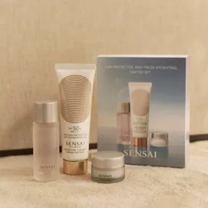 Sun Protective and Fresh Hydrating Limited Set packaging products shown next to each other on neutral surface
